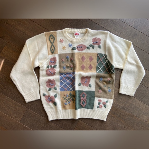 Alia Sweaters - Vintage spring floral knit sweater size‎ large